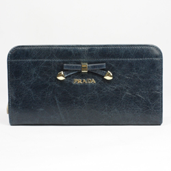 프라다 11FW 신상 리본 칼프스킨 똑딱이 지갑 navy