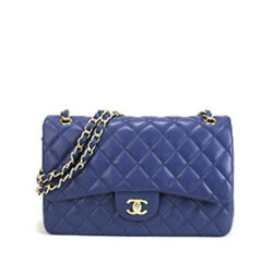 샤넬 클래식 램스킨 라지 더블플랩 블루/금장